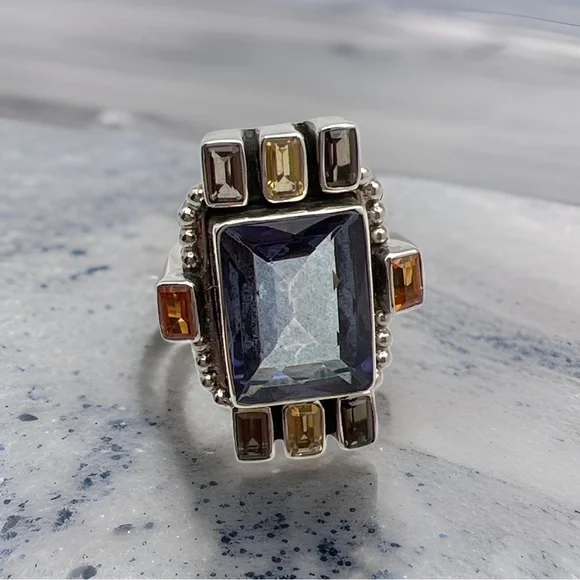 🦋NICKY BUTER RAJ LIMITED EDITION Blue Quartz Citrine Gemstone Ring Size 7 - Picture 8 of 13